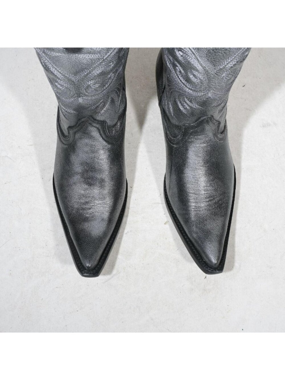 Vintage Silver Leather Western Cowboy Boots Deadstock Embroidered Burnished 9.5 - Picture 5 of 7